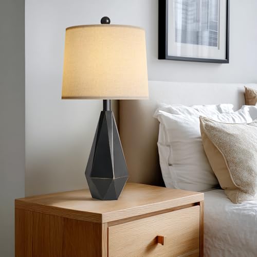 PoKat 23'' Farmhouse Table Lamps Set of 2, Black Bedside Lamps for Bedroom Night Stands, Modern Nightstand Lamps for Living Room, End Side Table, Black - color: Medium - Black with Gold