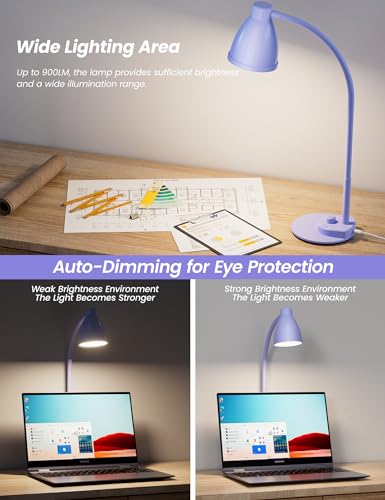 BOHON LED Desk Lamp with USB Charging Port, 3 Color Modes Dim, Lilac Purple - color: Lilac Purple