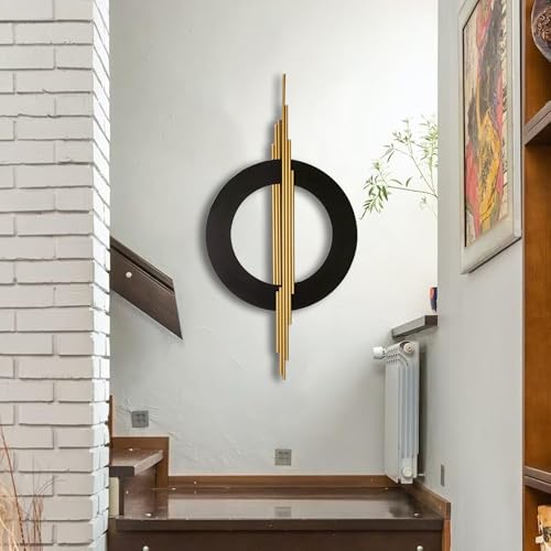 JFUJFU Large Black & Gold 3d Metal Wall Art with Geometric Round for Home - color: Black & Gold