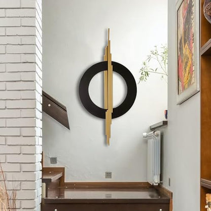 JFUJFU Large Black & Gold 3d Metal Wall Art with Geometric Round for Home - color: Black & Gold