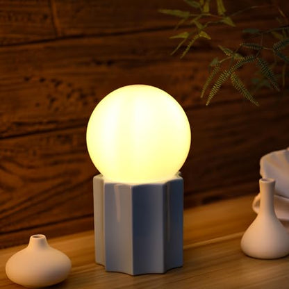 Modern Ceramics Table Lamp with Blue Ceramic Base and White Jade Round Ball Glass Accent Table Lamp Living Room Bedroom Bedside Nightstand House Office Home Reading - color: Blue Ceramic