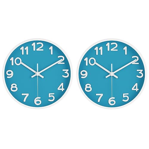 HIPPIH 10 Inch Wall Clock, 2Pack Silent Non Ticking Battery Operated Clocks - color: Blue, size: 10 inches
