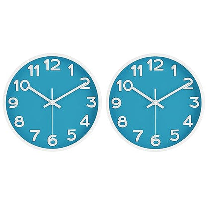 HIPPIH 10 Inch Wall Clock, 2Pack Silent Non Ticking Battery Operated Clocks - color: Blue, size: 10 inches
