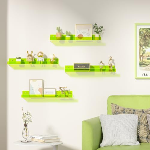 upsimples 4 Pcs 15" Acrylic Shelves for Wall Display, Fluorescent Green - color: Fluorescent Green