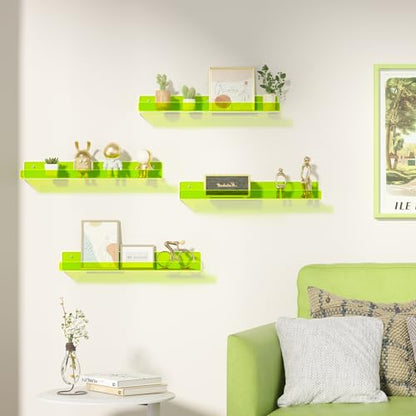 upsimples 4 Pcs 15" Acrylic Shelves for Wall Display, Fluorescent Green - color: Fluorescent Green