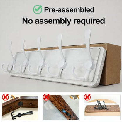WEBI Coat Rack Wall Mounted,Wood Coat Hooks Wall Mount,16" Hole to Hole,Large Coat Hanger Wall Hook Rack,5 Triple Hooks for Hanging Coats,Hats,Jacket,Clothes,Entryway,White,2 Packs - color: White/White, size: 5 Hooks(2 Packs)