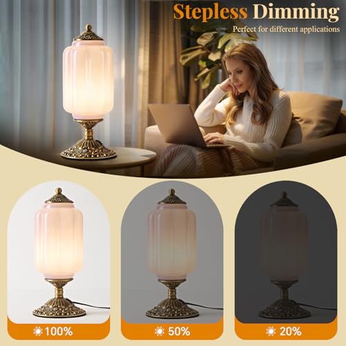 Milk Glass Table Lamp, Touch Control with USB Charging Port Vintage Bedside Desk Lamp Stepless Dimming for Bedroom Living Room Nightstand Led Bulbs Included （Purple）