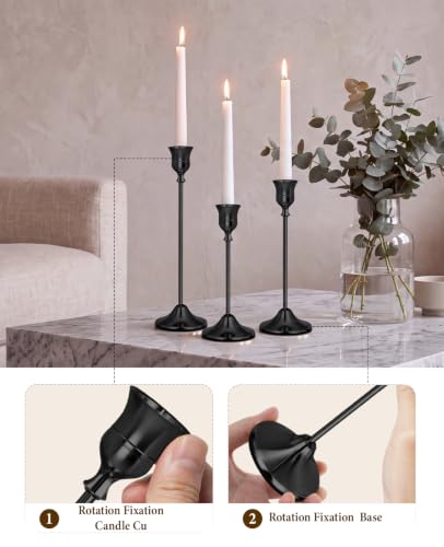 Black Candlestick Holders Set of 3 Weighted Stable Base - color: Black, size: Set of 3