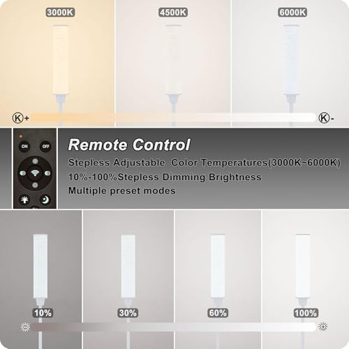 Nukanu Floor Lamp with Remote Control,White,Linen lampshade - color: white+Beige linen