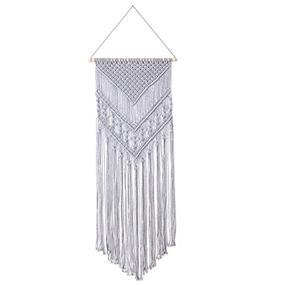 laddawan Macrame Wall Hanging Cotton Rope Wall Art Woven Tapestry Boho Chic Wall Decoration (Light Grey)