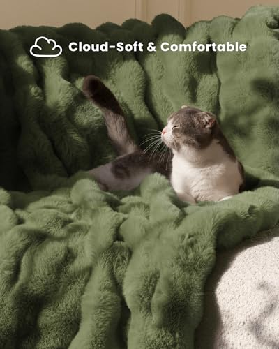 Ultra Soft Cozy Faux Fur Throw Blanket, Fuzzy Plush Thick Bubble Blanket, Oversize Luxury Fluffy Blanket for Couch, Sofa, Bedroom, and Living Room,50x60 Inches,Green - color: Green, size: Throw(50" X 60")