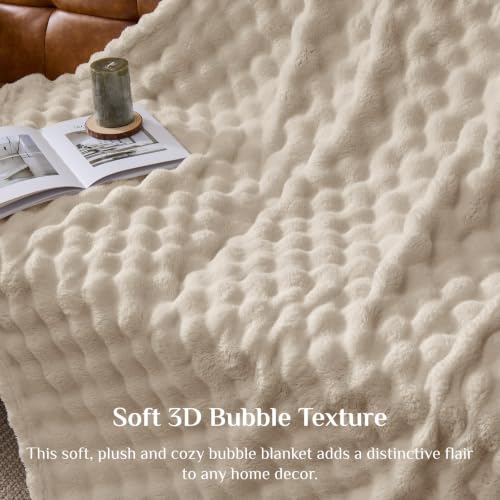 BEDELITE Beige Linen 3D Fleece Bubble Throw Blanket for Couch, 50x60 Inches - color: Linen, size: Throw(50"x60")