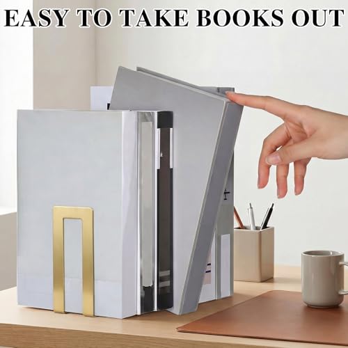 Chunful 6 Pcs Gold Modern Metal Book Ends for Shelves Decorative Small Bookends Book Shelf Organizer Minimalist Design Stopper to Hold Books for Office (Square) - color: Gold, size: Square