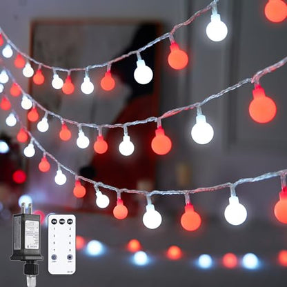 JMEXSUSS Connectable 100 LED Globe Red and White Christmas Lights Indoor - color: Red and White, size: 100 LED Plug