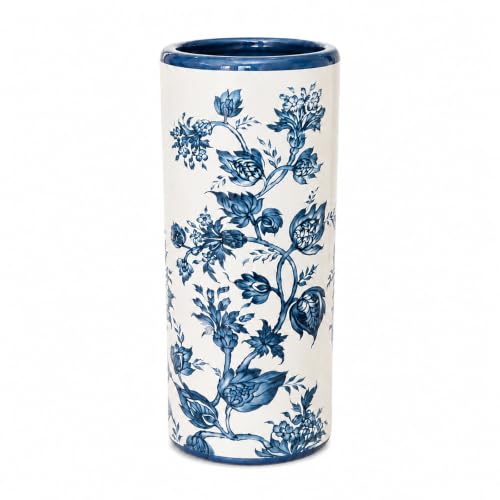 Ceramic Umbrella Stand for Entryway, Decorative Indoor Umbrella Holder with Gold Rim, Floor Vase Cane & Walking Stick Holder for Foyer Hallway Home Decor (Blue & White Floral Birds) - color: Blue & White Floral Birds
