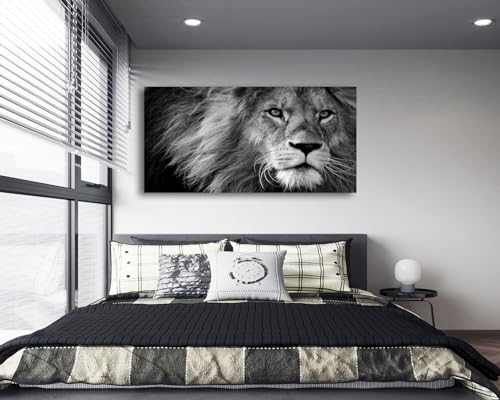 Baisuart-D0162 Canvas Prints Wall Art Grey lion Stretched Canvas Wooden Framed for living Room Bedroom and Office - color: Lion-b, size: 48"L x 24"W