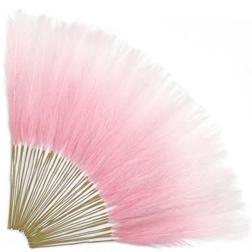 TORONTOKYO 50Pcs 21.6'' Pink Pampas Grass, Faux Pampas Grass Vase Filler - color: Pink, size: 21.6inch-50Pcs