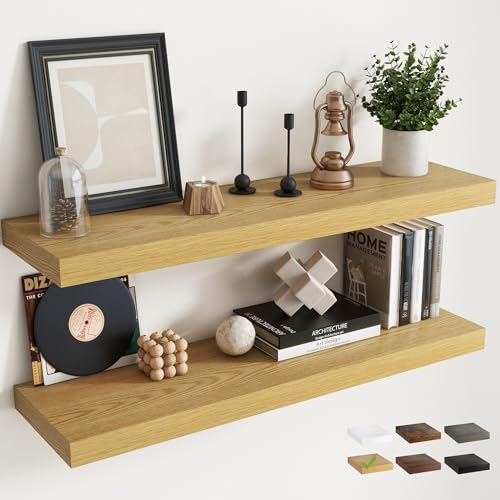 40 Inch Floating Shelves, 9"Deep Wall Shelf, 60 Lbs Capacity, Oak, 2pcs - color: Oak, size: 40"Wx9"Dx1.5"H
