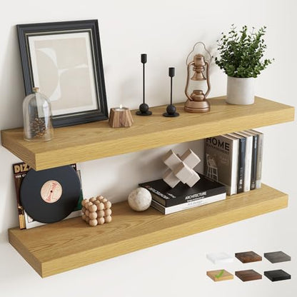 40 Inch Floating Shelves, 9"Deep Wall Shelf, 60 Lbs Capacity, Oak, 2pcs - color: Oak, size: 40"Wx9"Dx1.5"H