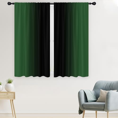 Black Green Curtains, Ombre, 2 Panels, 42" W x 63" L, Rod Pocket - color: Green Black, size: 42"W x 63"L (Pack of 2)
