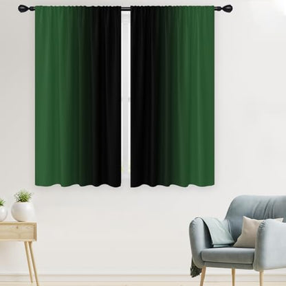Black Green Curtains, Ombre, 2 Panels, 42" W x 63" L, Rod Pocket - color: Green Black, size: 42"W x 63"L (Pack of 2)