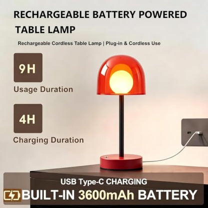 Cordless Table Lamp, Rechargeable Battery Operated Touch Control, Red - color: Red