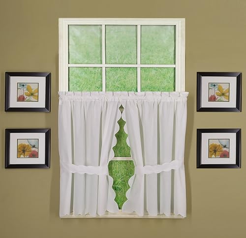 Today's Curtain, Orleans Scallop Curtain, White 24" Tier Pair, 60" W x 24" L, White - color: White, size: 60"W x 24"L (Pack of 1)