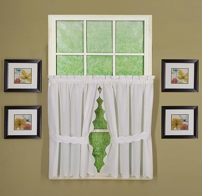 Today's Curtain, Orleans Scallop Curtain, White 36" Tier Pair and Tieback, 60" W x 36" L, White - color: White, size: 60"W x 36"L (Pack of 1)