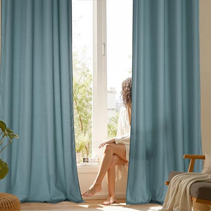 NICETOWN Non-See-Through Turquoise Privacy Sheer Curtains 84 Inches Long - color: Teal, size: 52"W x 84"L (Pack of 2)