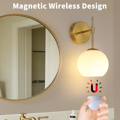 Battery Operated Wall Sconces Set of Two, Rechargeable, Gold - color: Gold