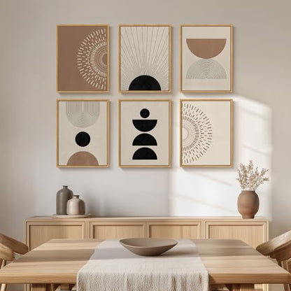 6 Piece Framed Boho Modern Neutral Wall Art for Living Room, 11x14 Inch - color: Neutral