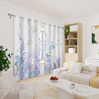 Watercolor Purple Blue Wildflower Window Curtains 2 Panels 45" L x 29" W - color: Light Purple, size: 29"W x 45"L (Pack of 2)