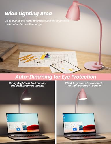 BOHON Cute Desk Lamp with USB Charging Port, 3 Color Modes Dimmable, Pink - color: Pink