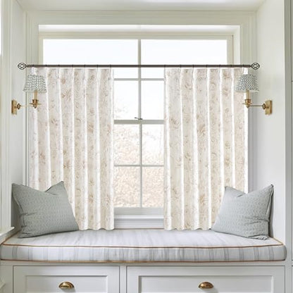 Tan Beige Floral Pleat Linen Small Curtains Semi Sheer Boho Curtain 40x45 - color: Coffee, size: 40"W x 45"L (Pack of 2)