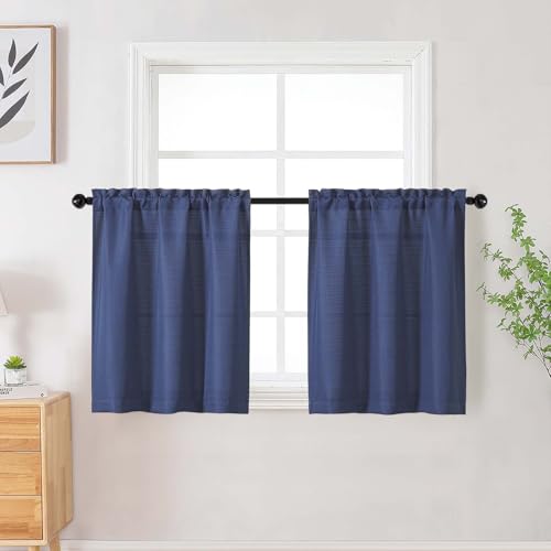 Blue Cafe Curtains Tier 2 Panels Set 24 Inch Short Cafe Drapes - color: Blue, size: 30"W x 24"L (Pack of 2)