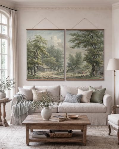InSimSea Extra Large 2 Pcs Framed Wall Art, Woodland Cabin Sketch 36x48 In - color: Tranquil Countryside