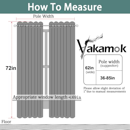Yakamok Grey Room Darkening Curtains 62x72 inch Gray Grommet-Living Room - color: Grey, size: 62"W x 72"L (Pack of 2)