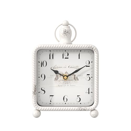 Vintage WhiteTable Clock on Stand, Desk and Shelf Decor Clock - color: White