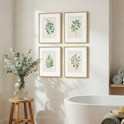 Framed Sage Green Botanical Plant Wall Art for Bathroom, 4 Piece 11x14 Inch - color: Green and White, size: 11" W x 14" H x 4 pcs
