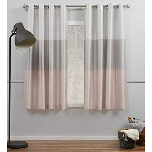 Exclusive Home Chateau Striped Faux Silk Grommet Top Curtain Panel Pair, 54"x63", Blush - color: Blush, size: 54"W x 63"L (Pack of 2)