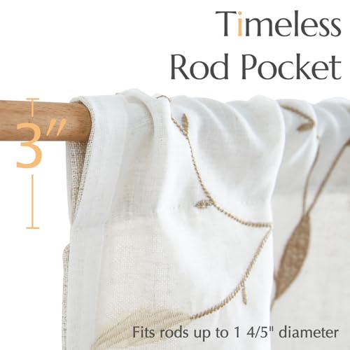 jinchan Sheer Valance for Window Gold Leaf Embroidered 18 Inch 1 Panel - color: Leaves | Gold on White