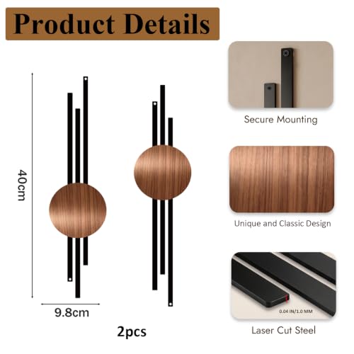 DUOOLN 2 Pcs Abstract Metal Wall Decor, Geometrical Single Line Art-Walnut - color: Walnut - Round Geometry 2 pcs