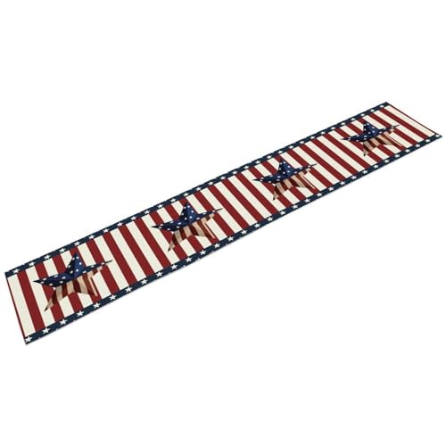 4th of July Table Runner, Patriotic Independence Day American Stars Stripes Flag Print Table Runner for Farmhouse Kitchen Dining Holiday Birthday Party, 13x36inch - color: 4th of July-4, size: W13"x L36"