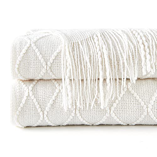 inhand Off White Knitted Throw Blanket for Couch and Bed, 60"x80" - color: A(off White), size: 60"x80"