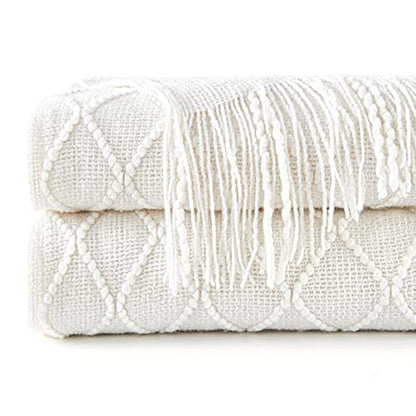 inhand Off White Knitted Throw Blanket for Couch and Bed, 60"x80" - color: A(off White), size: 60"x80"