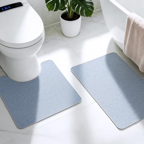 Bathroom Rugs Sets 2 Piece, Thin Bath Mat & U-Shaped Contour Toilet Rug Absorbent Quick Dry, Machine Washable, Non Slip Low Pile Bath Mats for Bathroom/Tub/Sink/Shower (30"x20" Plus 24"x20" U, Blue) - color: Blue, size: 30"x20"+U Shape 24"x20"-2pack