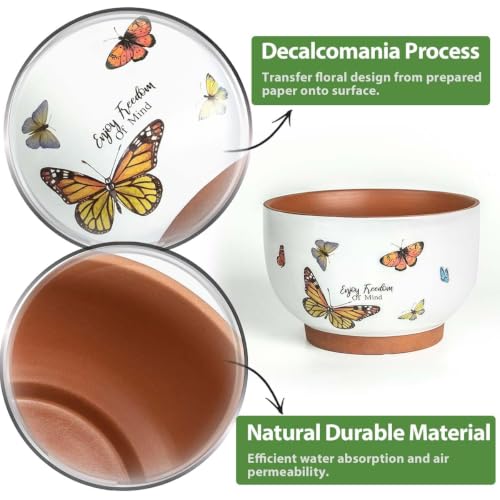 Terracotta Pots, 8+6 Inch Plant Pots, 2 Pcs with Drainage Holes - color: Jardin Butterfly, size: 8+6 Inch