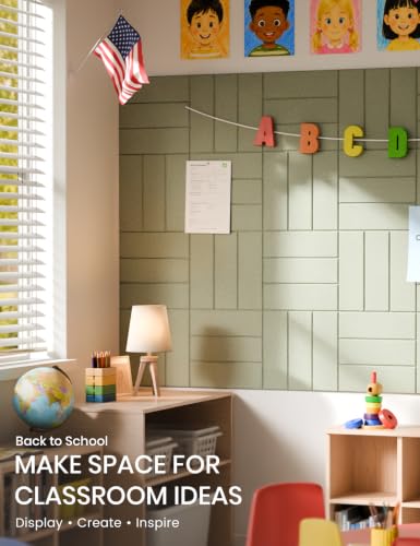 Fluxynara 28" X 18" Felt Bulletin Board Tiles, Bold Stripe, Sage - color: Sage, size: Bold-Stripe