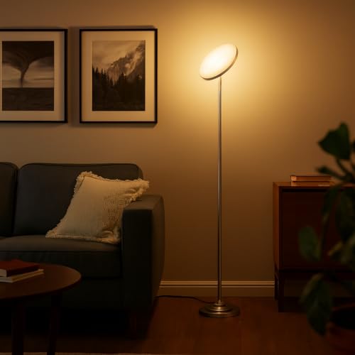 LED Torchiere Floor Lamp with Remote Control, Standing Lamp for Living Room - color: Brushed Nickel