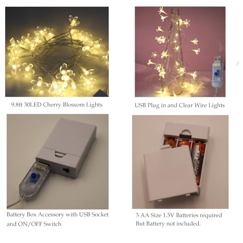 10ft 30 LED Fairy Flower String Lights Battery & USB Operated (Warm White) - color: Warm White